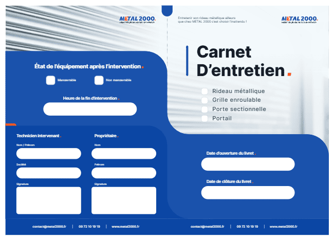 Carnet d'entretien rideaux métalliques METAL 2000