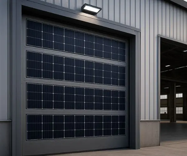 porte industrielle avec panneau solaire