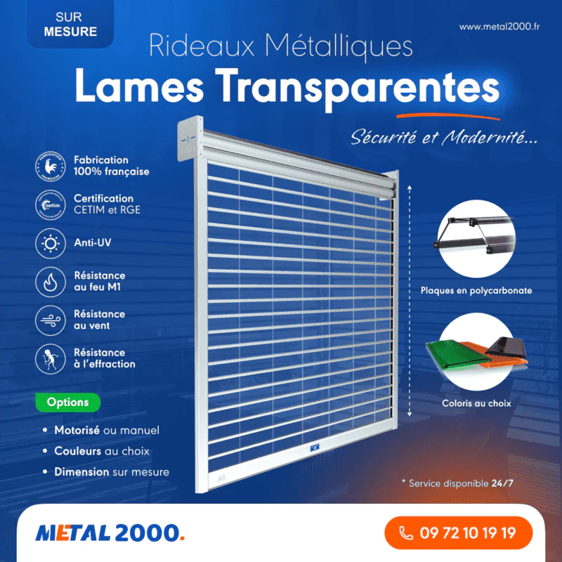 rideau métallique transparent lame polycarbonate