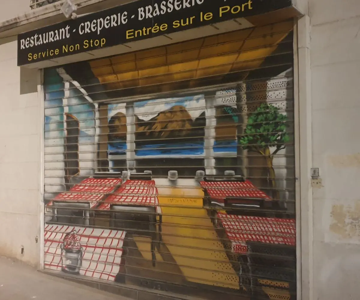 Peinture rideau métallique publicitaire