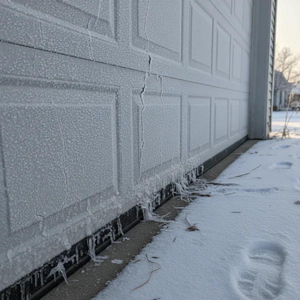 Porte de garage bloquée par le gel
