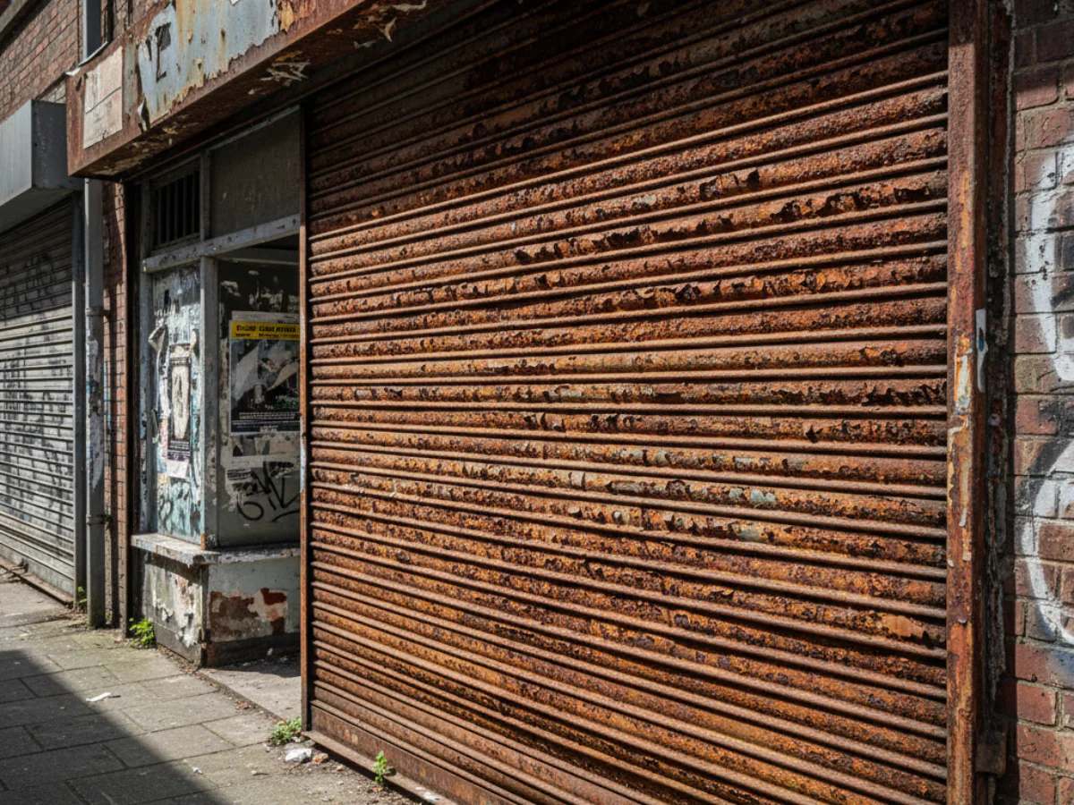 Rideau métallique commercial rouillé