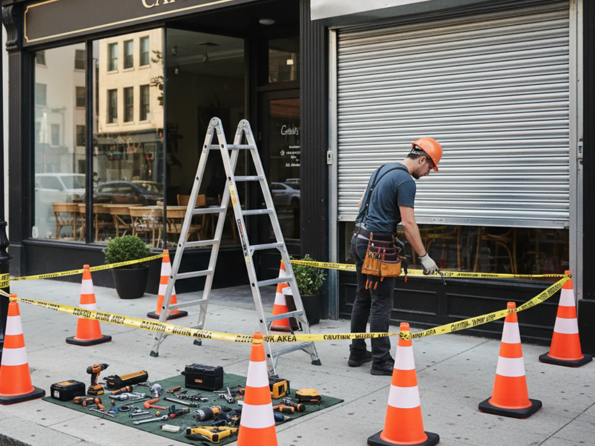 préparer le terrain avant le changement de l'axe motorisé d'un rideau métallique