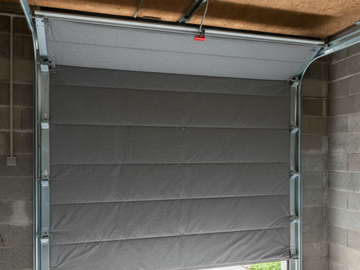 Porte de garage équipée d'un rideau thermique