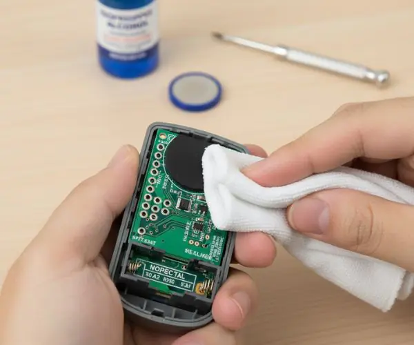 Nettoyage du circuit interne et des contacts d'une télécommande de garage 