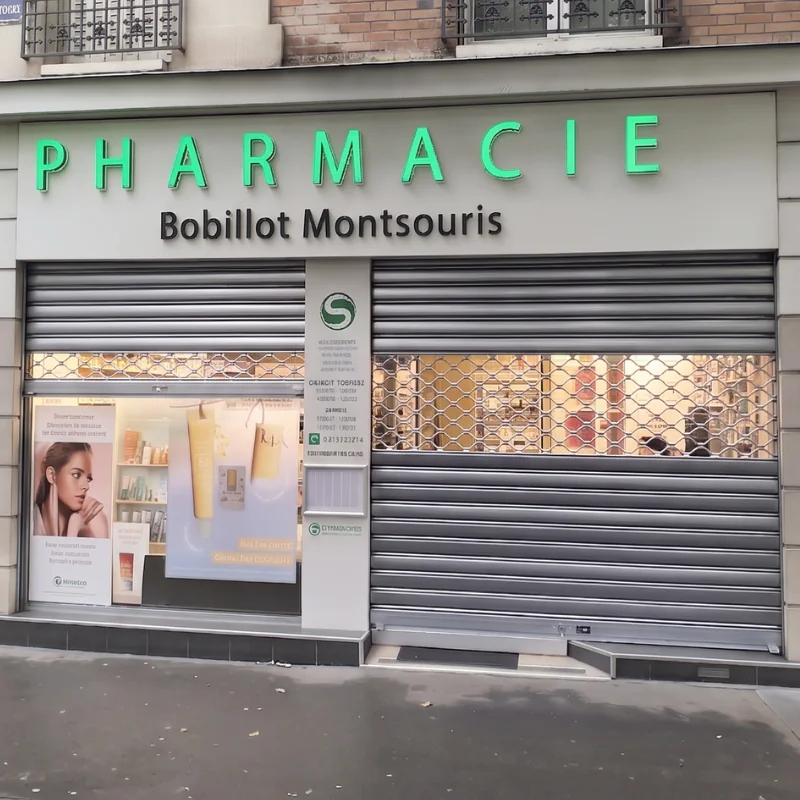 Installation tablier rideau métallique panaché pharmacie Bobillot Montsouris paris
