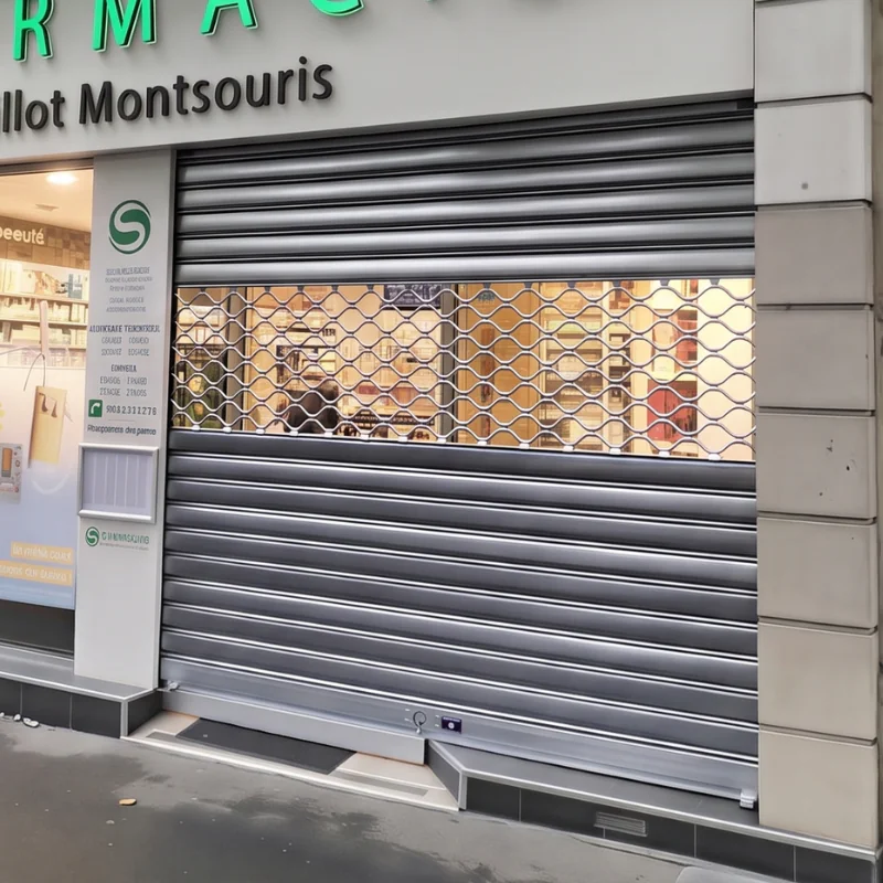 remplacement axe et tablier rideau métallique pharmacie montsouris paris