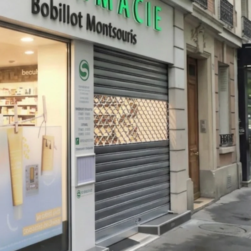 remplacement du tablier et de l'axe rideau métallique pharmacie Bobillot Montsouris